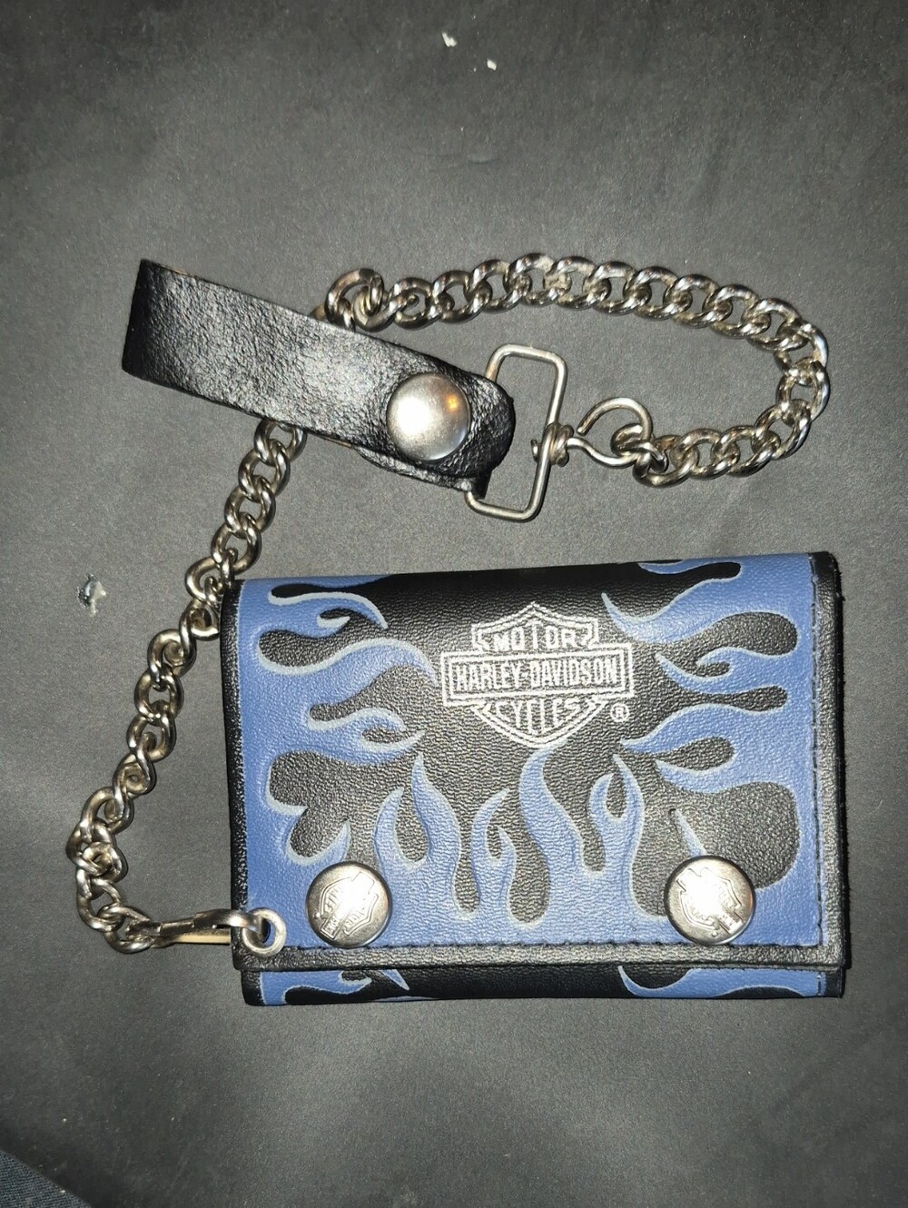 Vintage Harley-Davidson Black and Blue Flame Chain Wallet